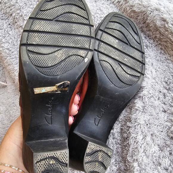 Clarks Womens Bendables Leather Chunky Heel Slip‎ On Mules Clog Size 7M Brown - Picture 4 of 5